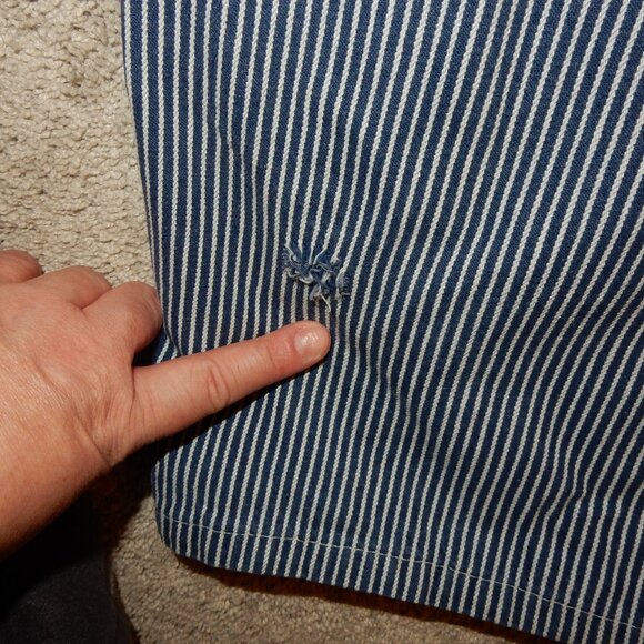 Beat up LIBERTY vintage hickory striped overalls XL 46x32 button fly - Picture 10 of 12